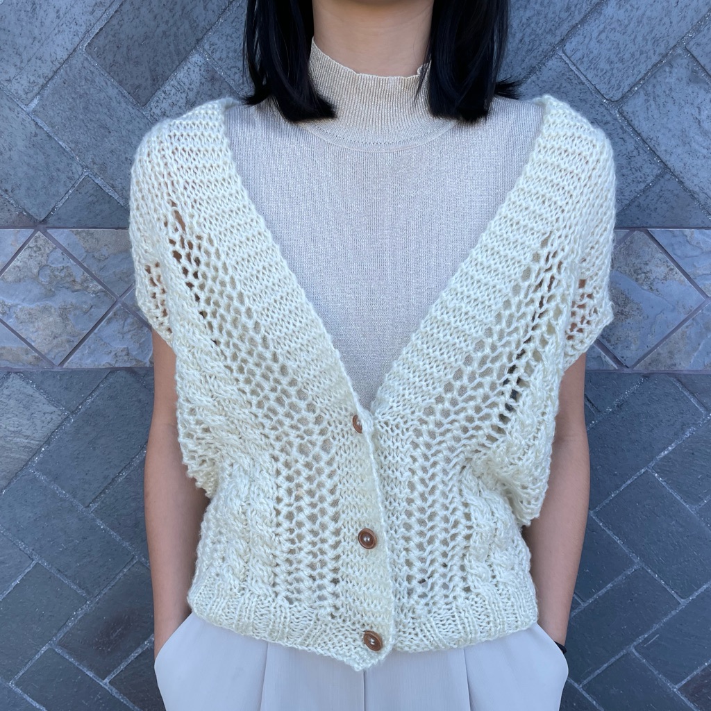 Vintage Creme Hand Knitted Three Button Vest Vintage Creme Hand Knitted Three Button Vest